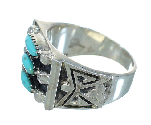 Silver Turquoise Water Wave Needlepoint Southwestern Ring Size 8-1/4 AX89305